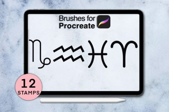 12 Zodiac Procreate Stamps for Digital Art