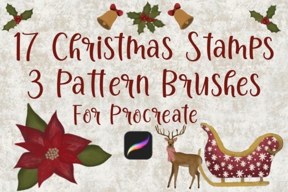Enhancing Digital Holiday Design with the 17 Christmas Stamps and 3 Pattern Brush Set for Procreate