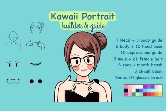 Streamlining Character Design with the Kawaii Portrait Creator Procreate Brush Set